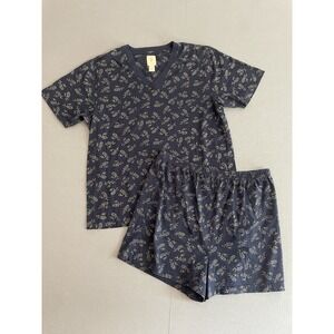 Victoria's Secret Country Women L Cotton Pajama‎ Set Shorts Tee Navy Paisley V
